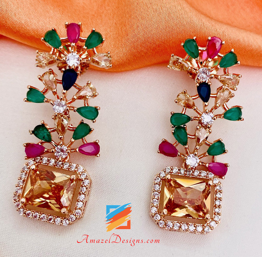 Set di orecchini Tikka con diamanti americani multicolori AD
