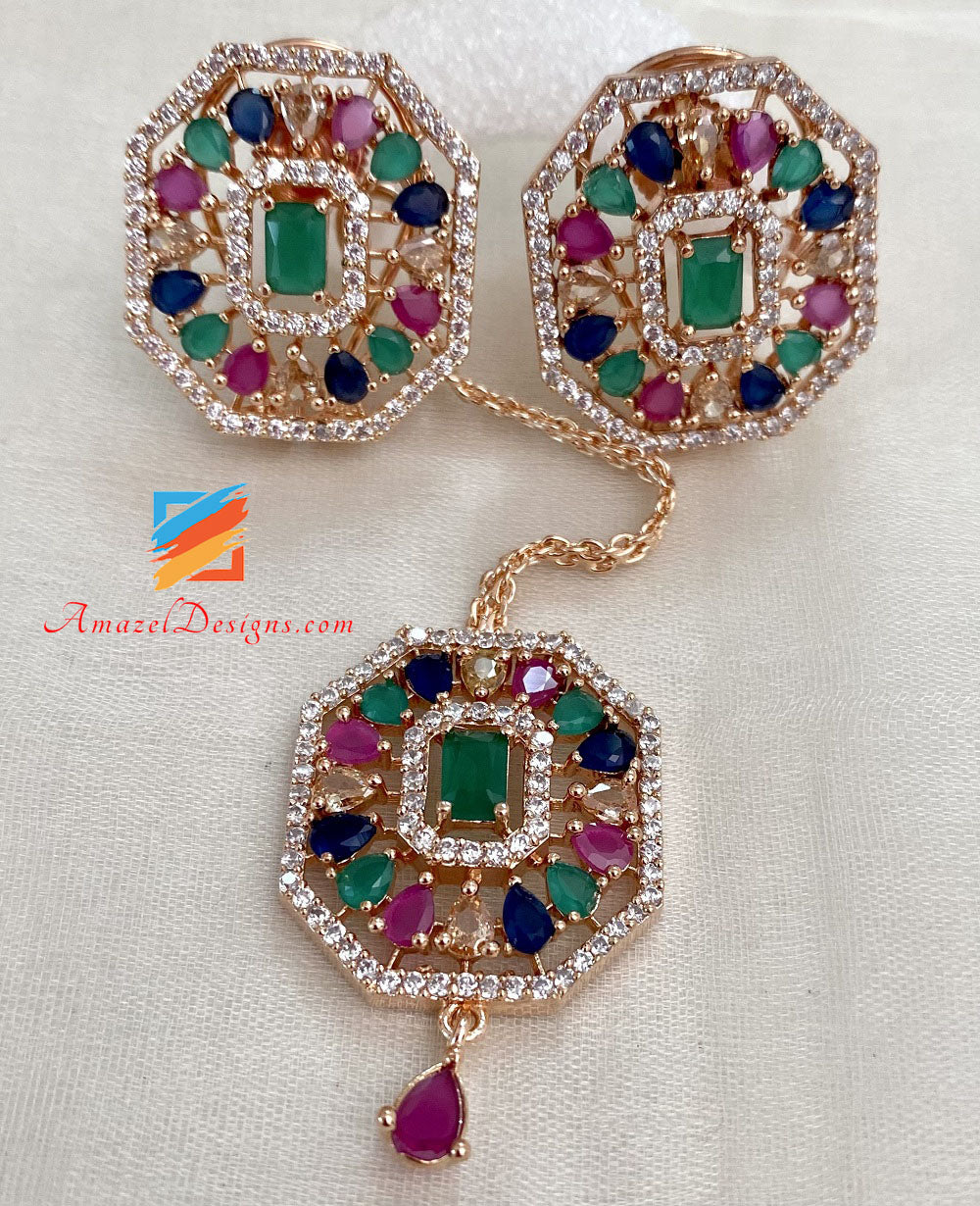 Mehrfarbiges amerikanisches Diamant-Ohrstecker-Tikka-Set