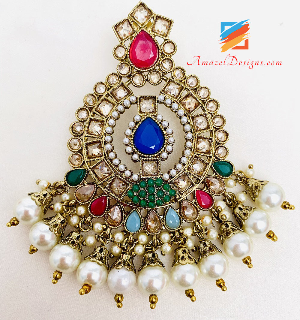 Multicoloured Choker Earrings Tikka Set