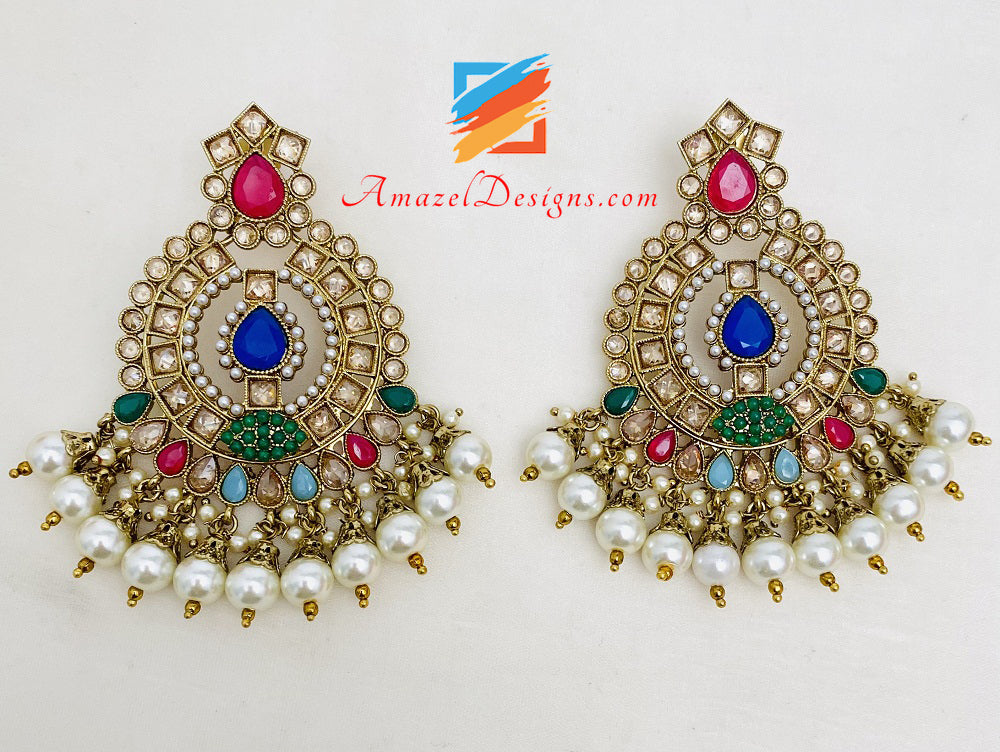 Multicoloured Choker Earrings Tikka Set