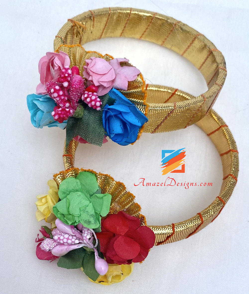 Multicoloured Flower Necklace Earrings Tikka Set