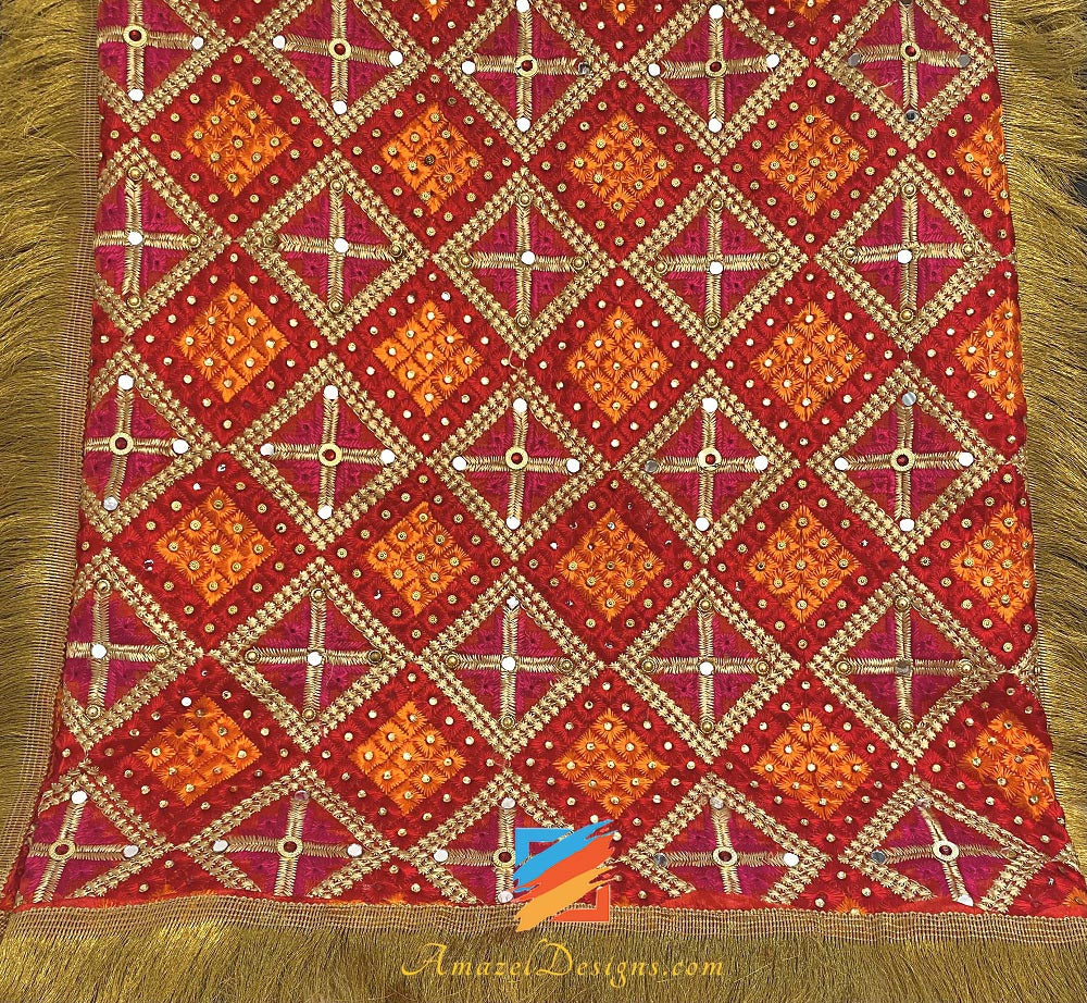 Multicoloured Fulkari Mirror Kundan Work With Kirnavala Gotta
