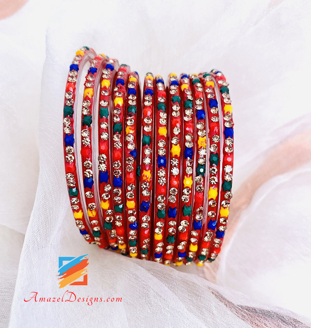 Multicoloured Glass Bangles With Stones – Amazel Designs