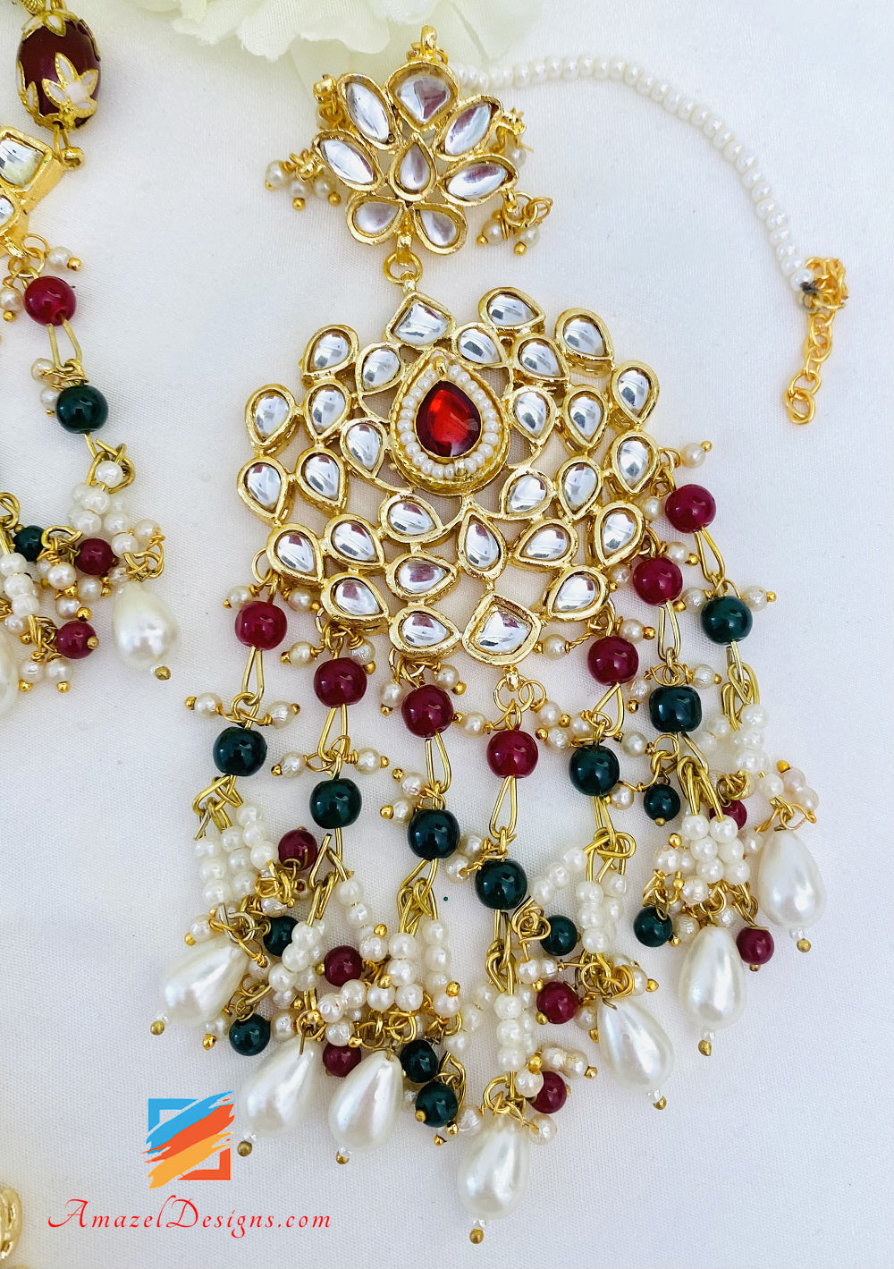 Multicoloured Kundan Choker Earrings Tikka Set
