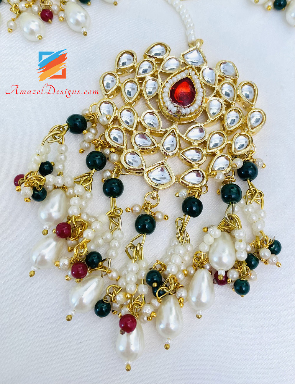 Multicoloured Kundan Choker Earrings Tikka Set