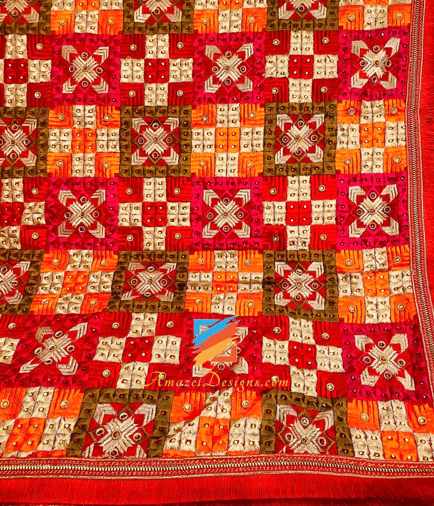 Multicolore Kundan Phulkari Red Resham Gotta