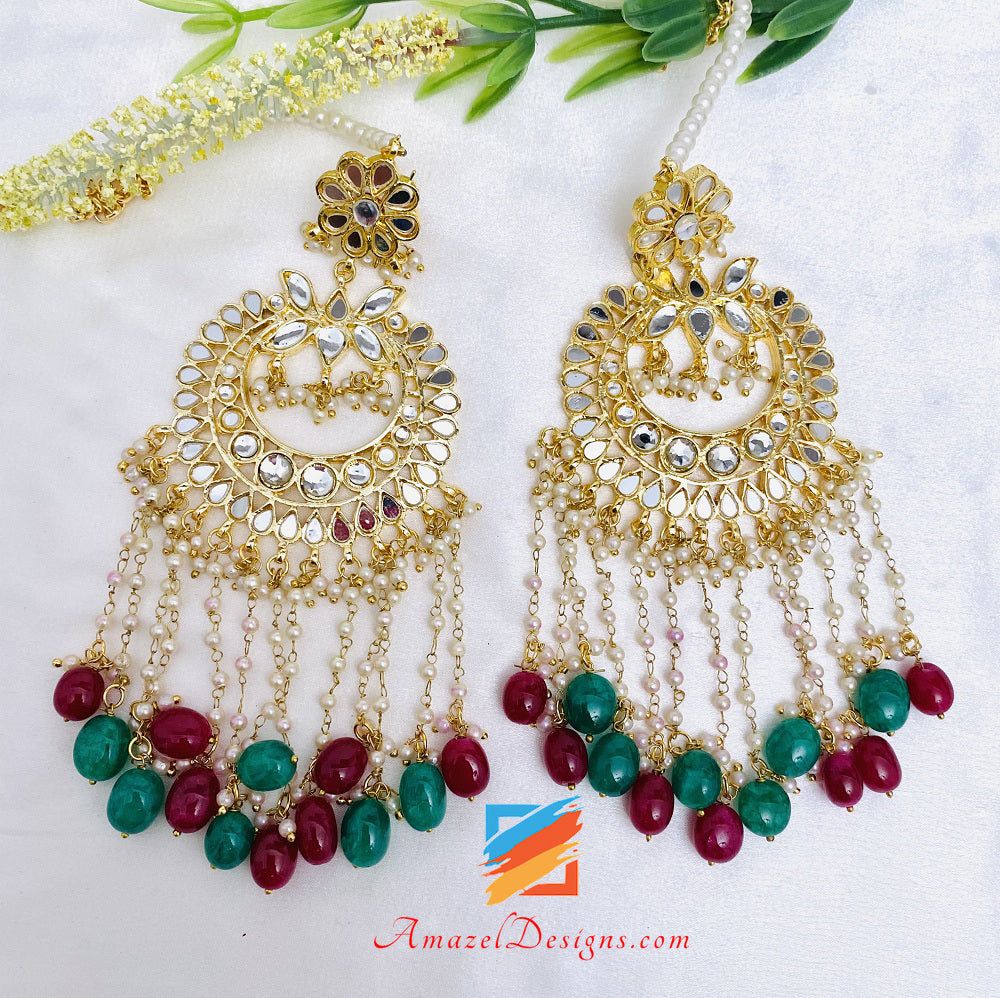 Multicoloured Mirror Earrings Tikka Set