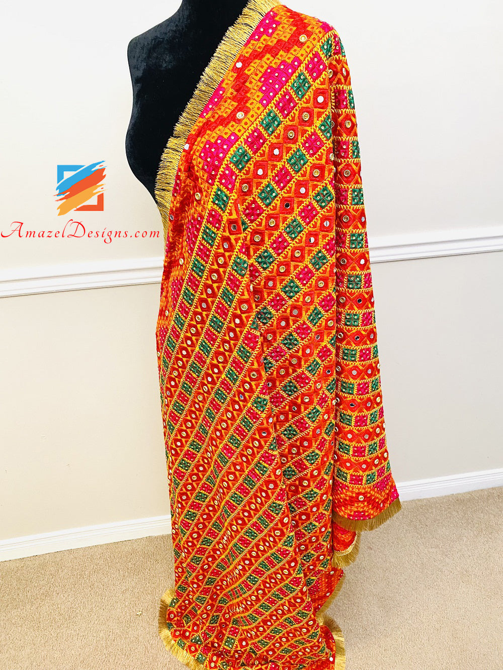 Specchio multicolore Kundan Phulkari con Kiirni Gotta