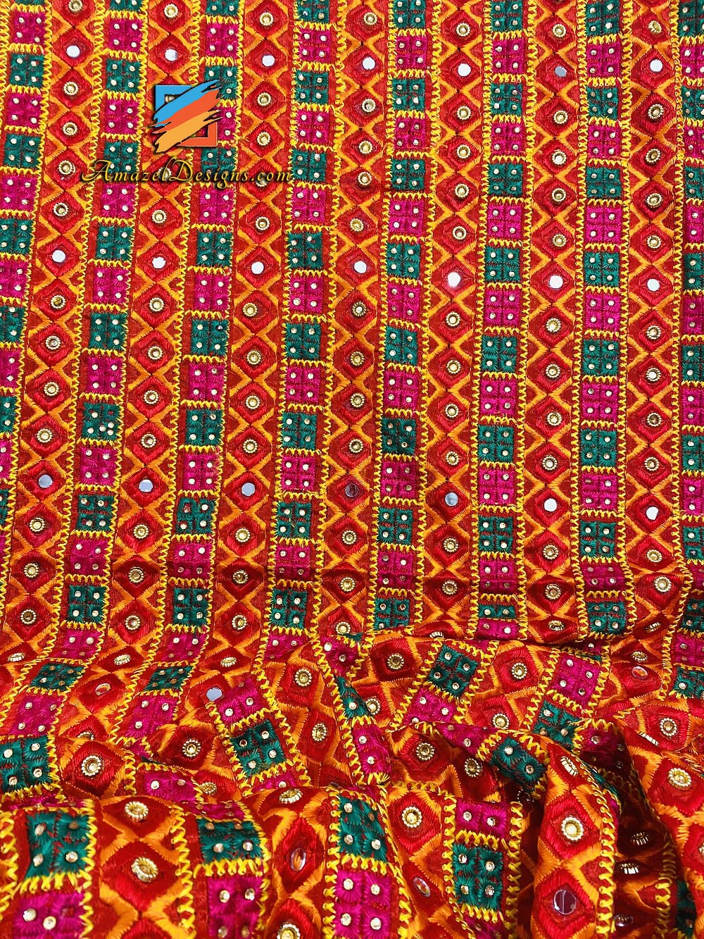 Specchio multicolore Kundan Phulkari con Kiirni Gotta