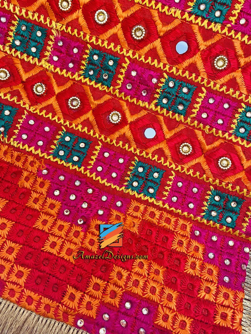 Specchio multicolore Kundan Phulkari con Kiirni Gotta