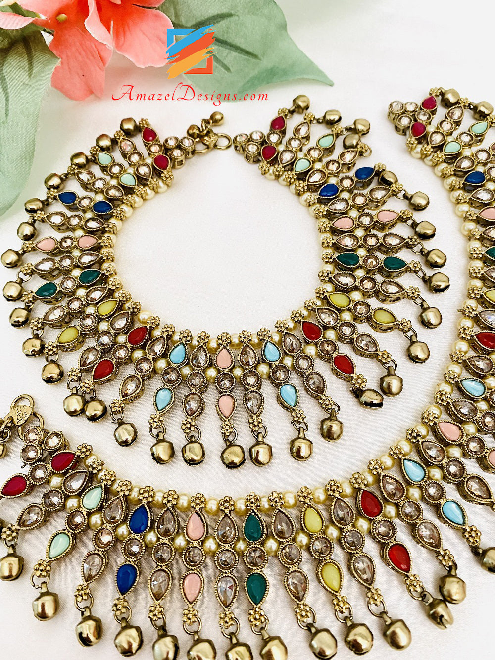 Multicoloured Polki Ghungroo Jhanjaar