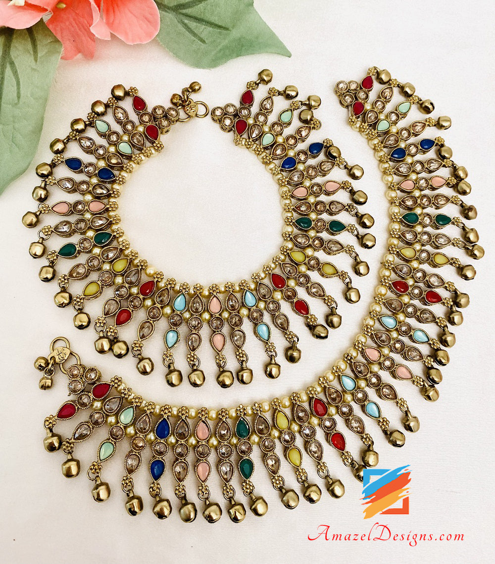 Multicoloured Polki Ghungroo Jhanjaar