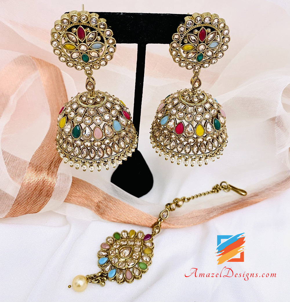 Multicoloured Polki Jhumka