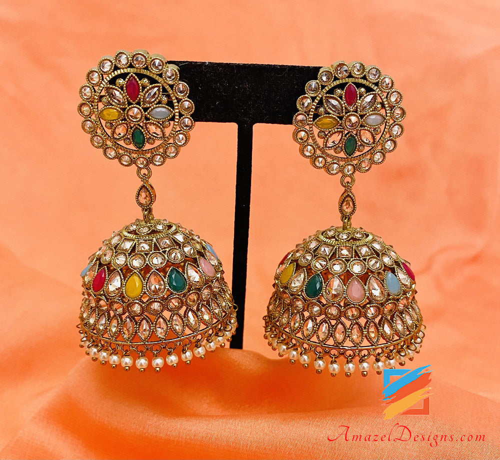 Multicoloured Polki Jhumka