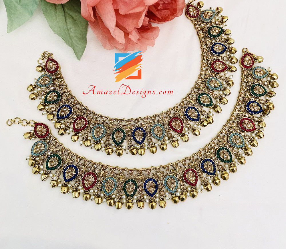 High Quality Multicoloured Polki Payal