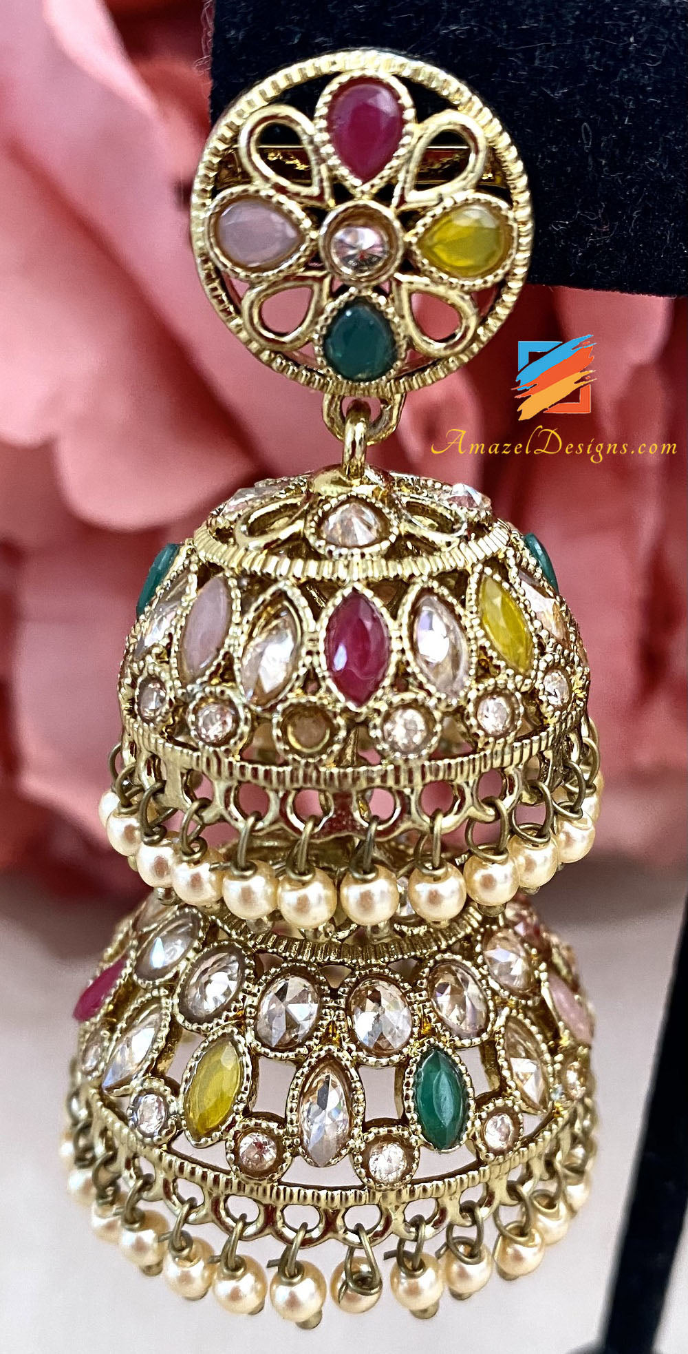 Orecchini Double Jhumki Polki Multicolore