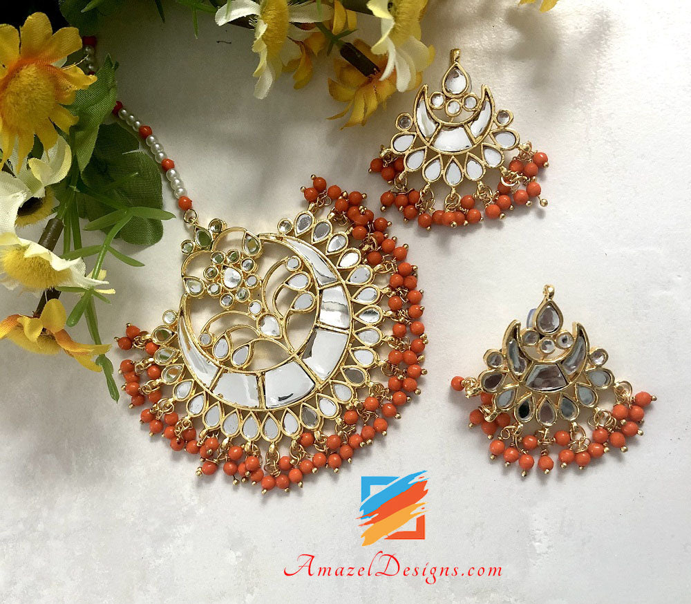 Multiple Colours - Pearls Sheesha Tikka And Studs Set