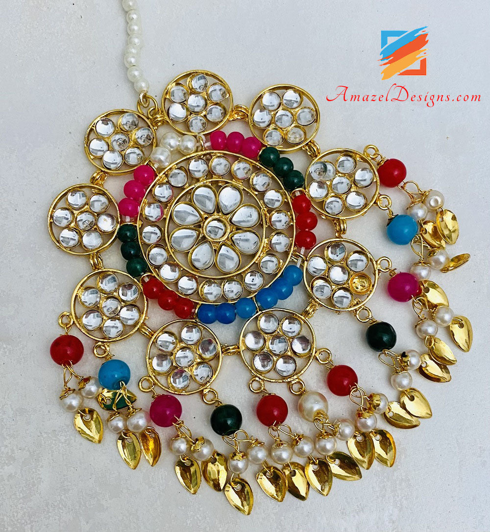 Oversized Kundan Jhumka Earrings Tikka Set