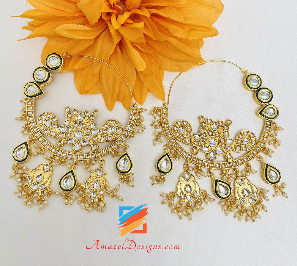 Oversized Kundan Waliyaan Balley Green Emerald Lightweight Passa set