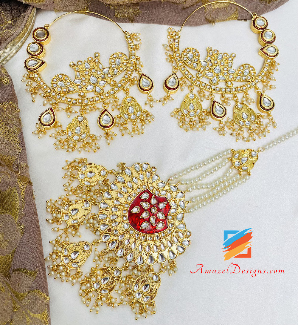Oversize Kundan Waliyaan Balley Maroon Ruby Lightweight Orecchini Passa Set