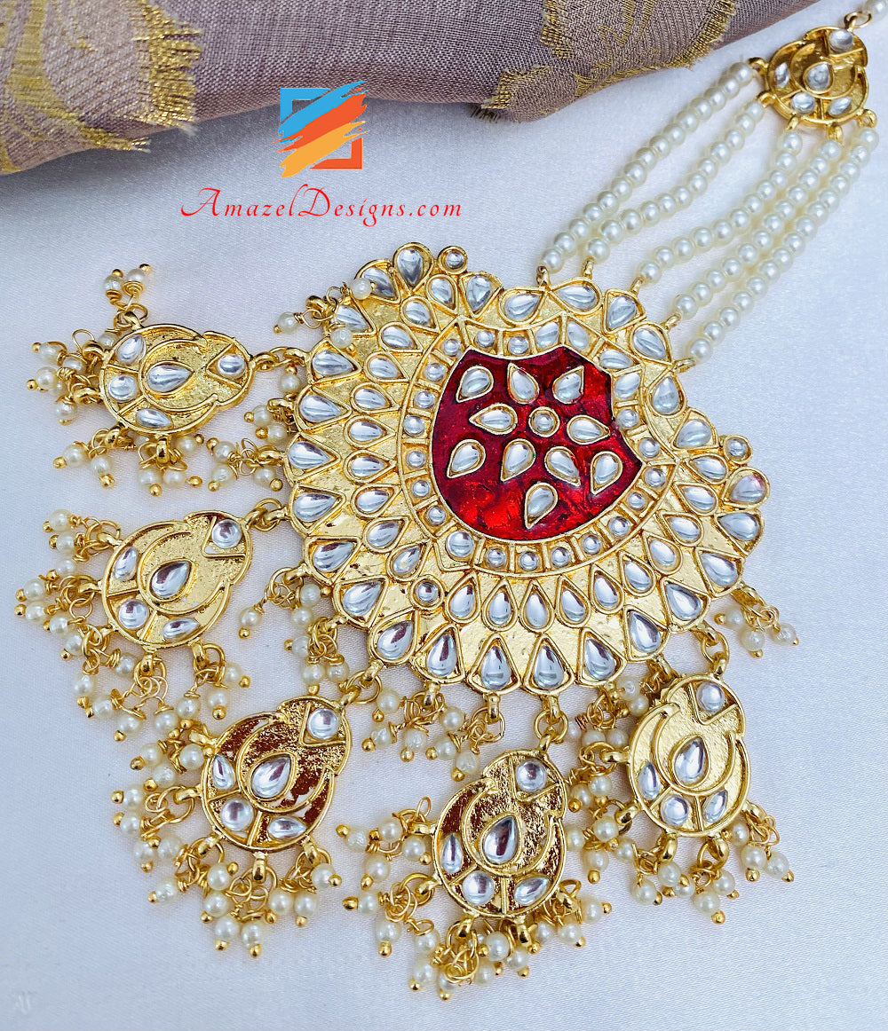 Oversize Kundan Waliyaan Balley Maroon Ruby Lightweight Orecchini Passa Set
