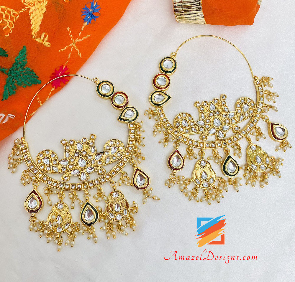 Oversized Kundan Waliyaan Balley Multicoloured Lightweight Earrings Passa Set