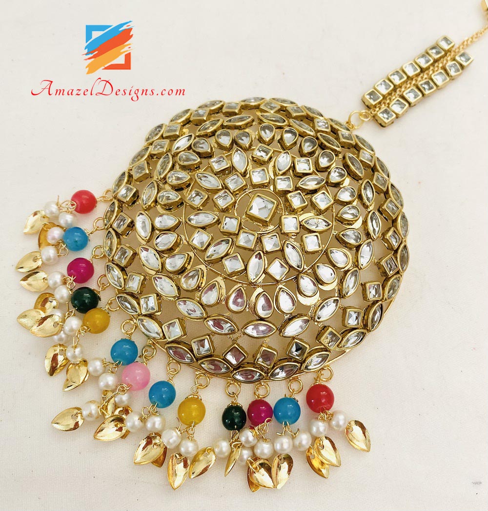 Oversized Multicoloured Kundan Pipal Patti Tikka Amazel Designs