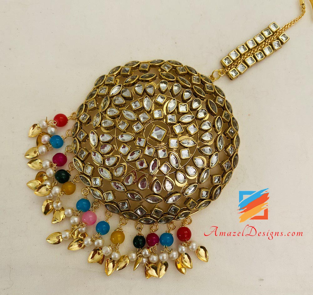 Oversized Multicoloured Kundan Pipal Patti Tikka