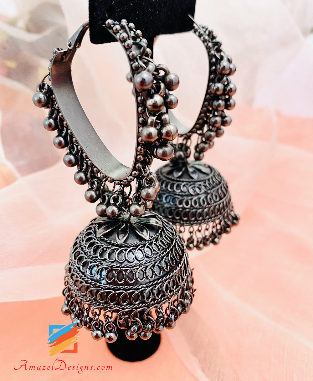 Oxidierte schwarze leichte Jhumki Waliyaan Ohrringe