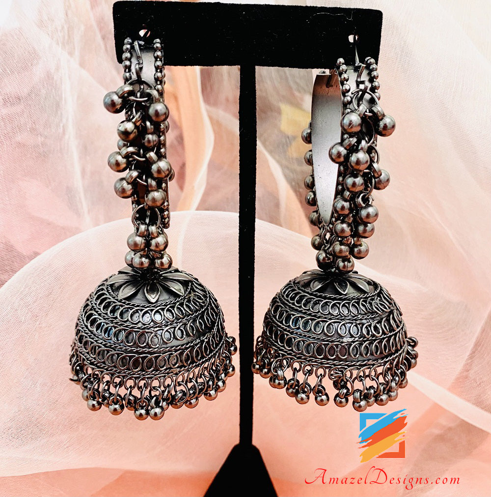 Oxidierte schwarze leichte Jhumki Waliyaan Ohrringe
