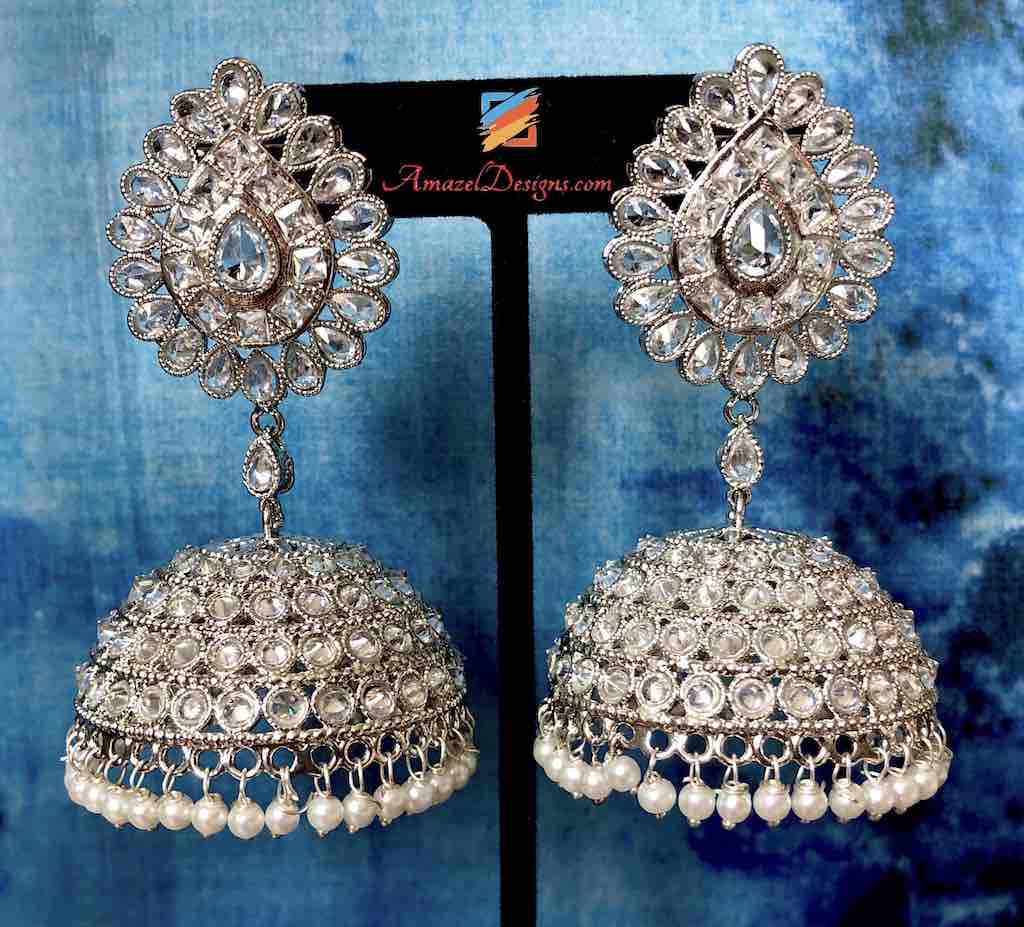 Oversized Polki Silver Jhumka