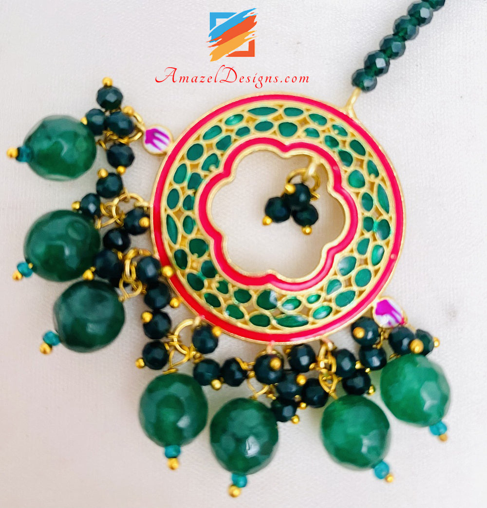 Painted Green Studs And Tikka Set