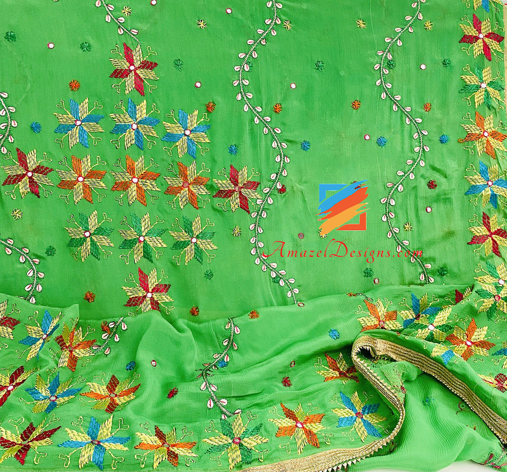 Papagei🦜 Green Gotta Patti Sheesha Phulkari Golden Kinari