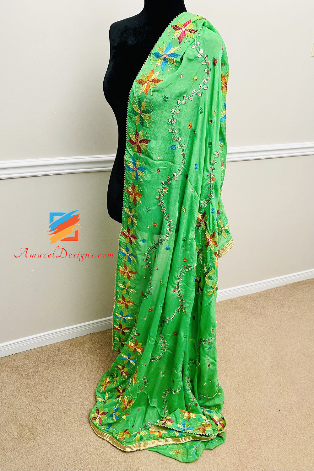 Papagei🦜 Green Gotta Patti Sheesha Phulkari Golden Kinari