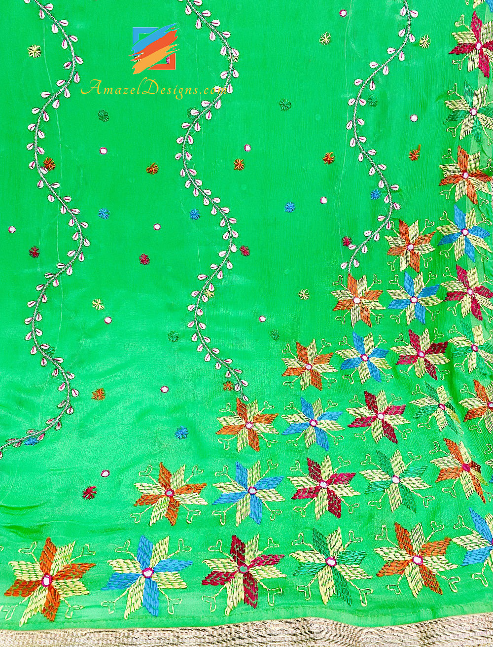 Papagei🦜 Green Gotta Patti Sheesha Phulkari Golden Kinari