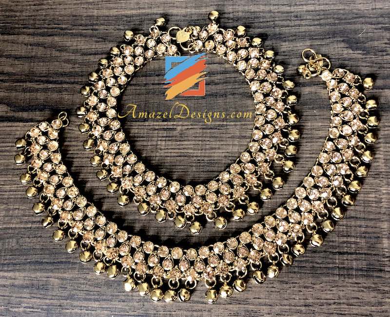 Golden Champagne Color Stones and Ghungroo Payal