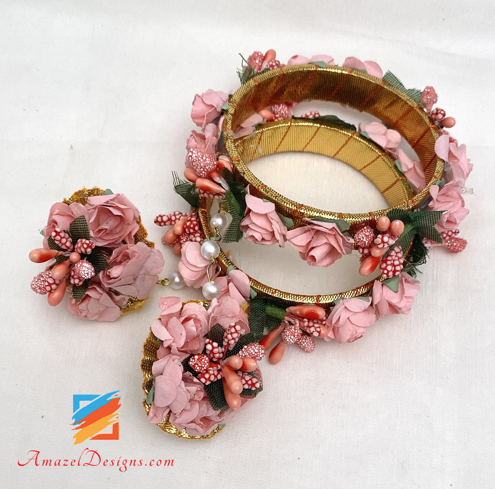 Pfirsichblüten Halskette Ohrringe Tikka Set