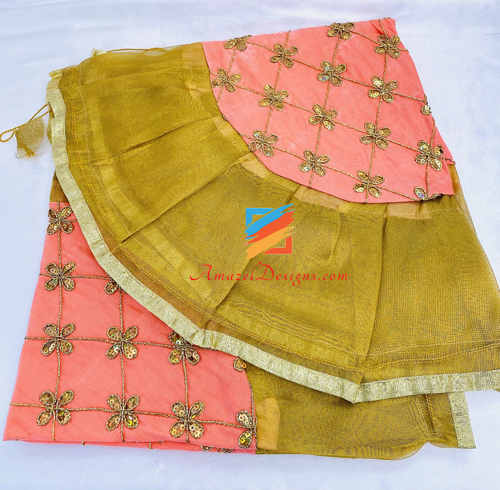 Pfirsichgoldene Sitara Tilla Fadenarbeit Shagan Rumal
