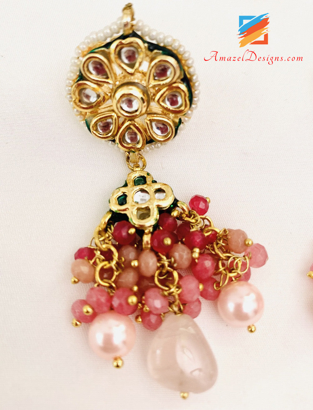 Set collana e orecchini dipinti a mano Peach Meenakari