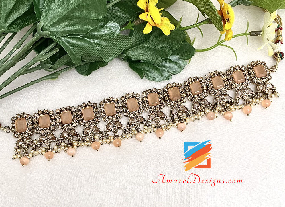 Collana Girocollo Polki Pesca Orecchini Jhumki Set Tikka