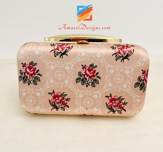 Peach Printed Clutch With Beautiful Opener