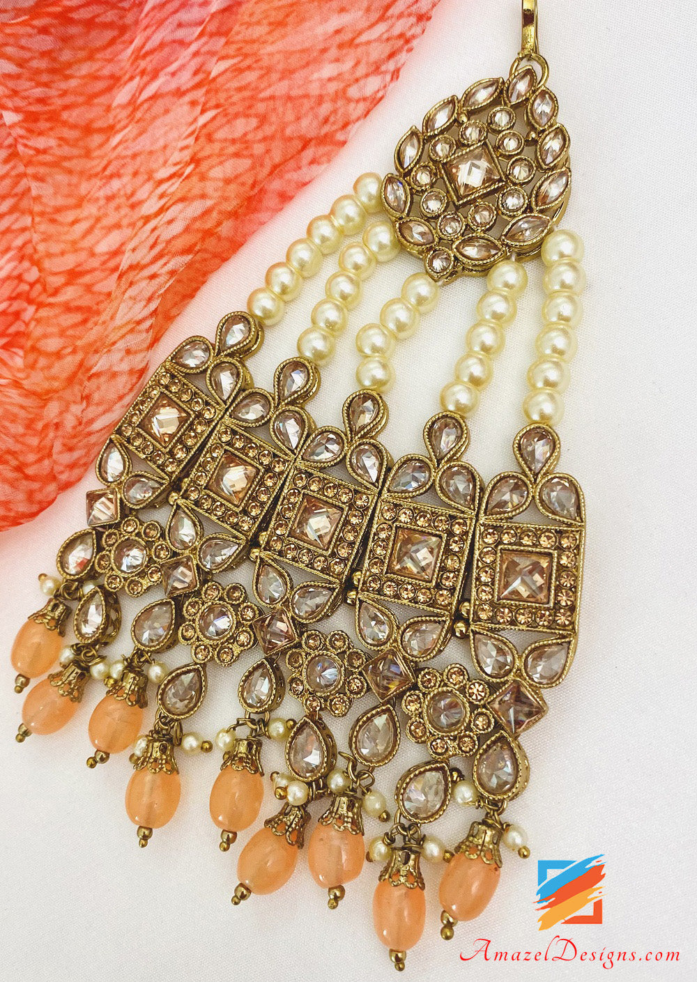 Peach Polki e Stone Jhumer