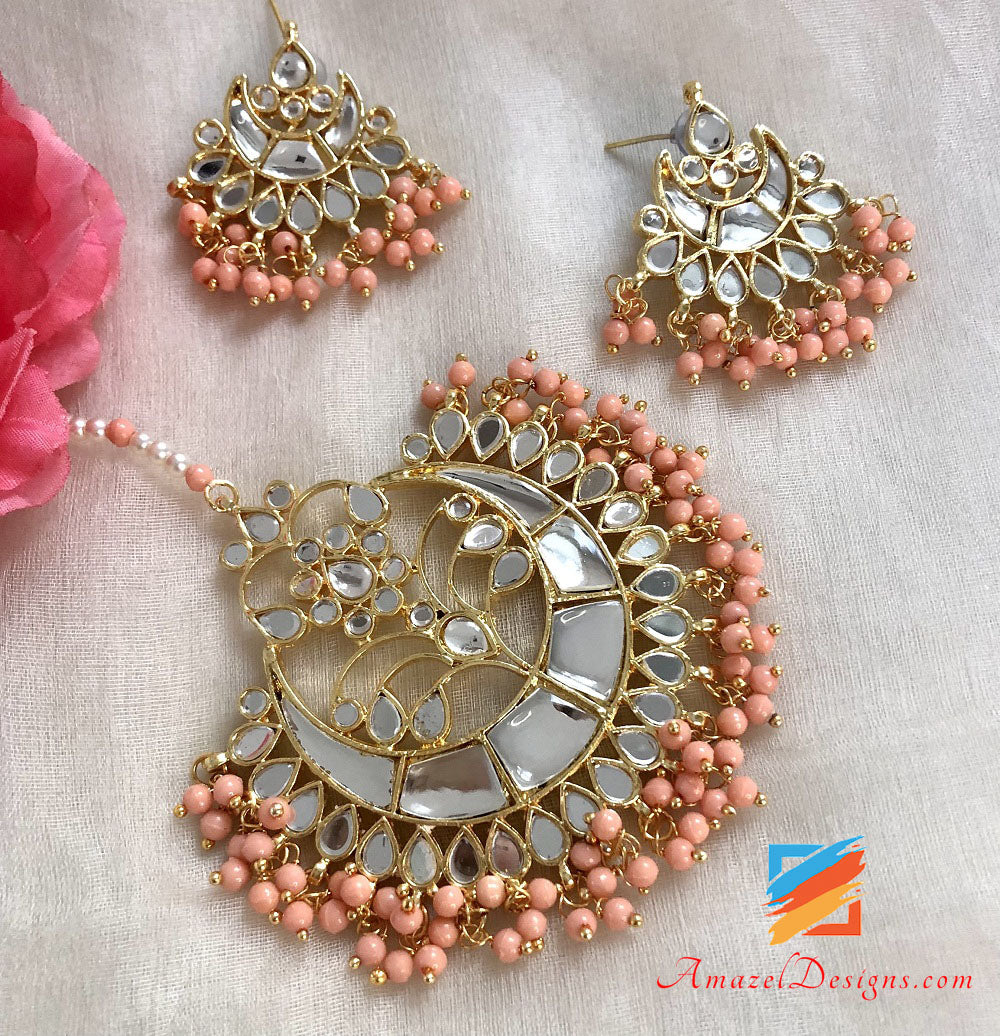 Multiple Colours - Pearls Sheesha Tikka And Studs Set
