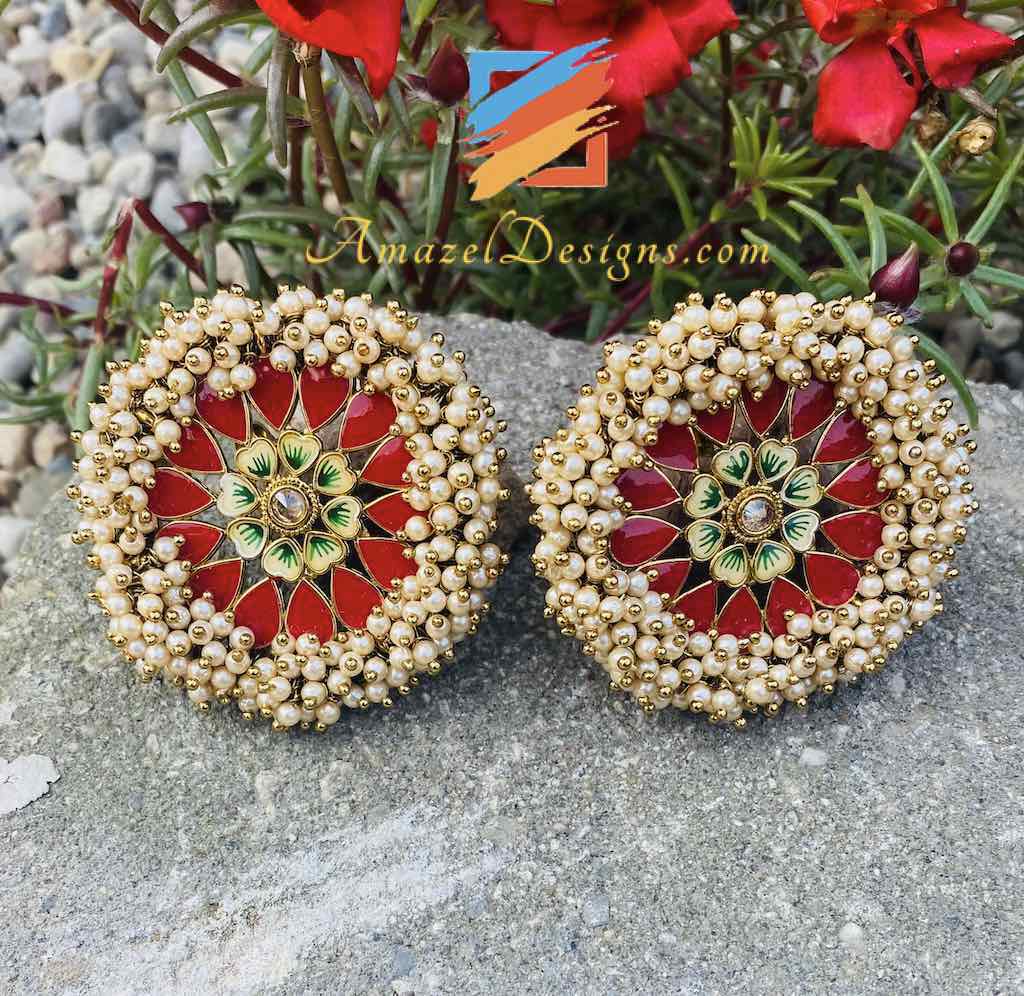 Pearlie Studs Earrings Red
