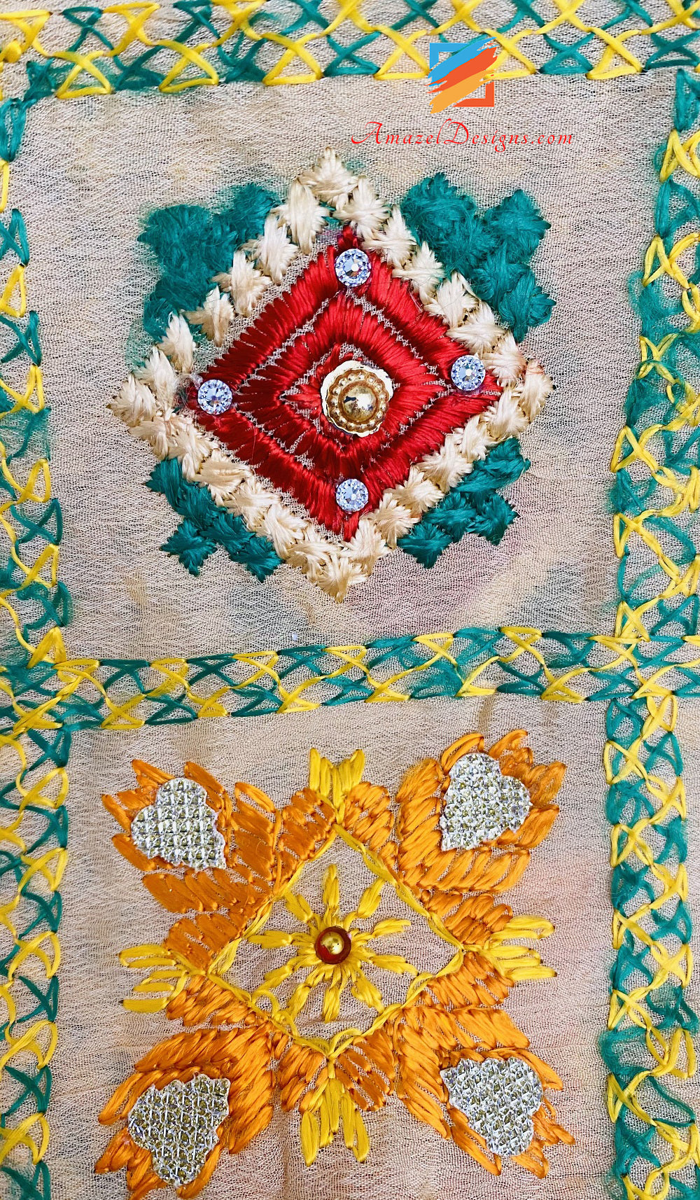 Phulkari Duppatta Kinaari Gotta a quattro lati