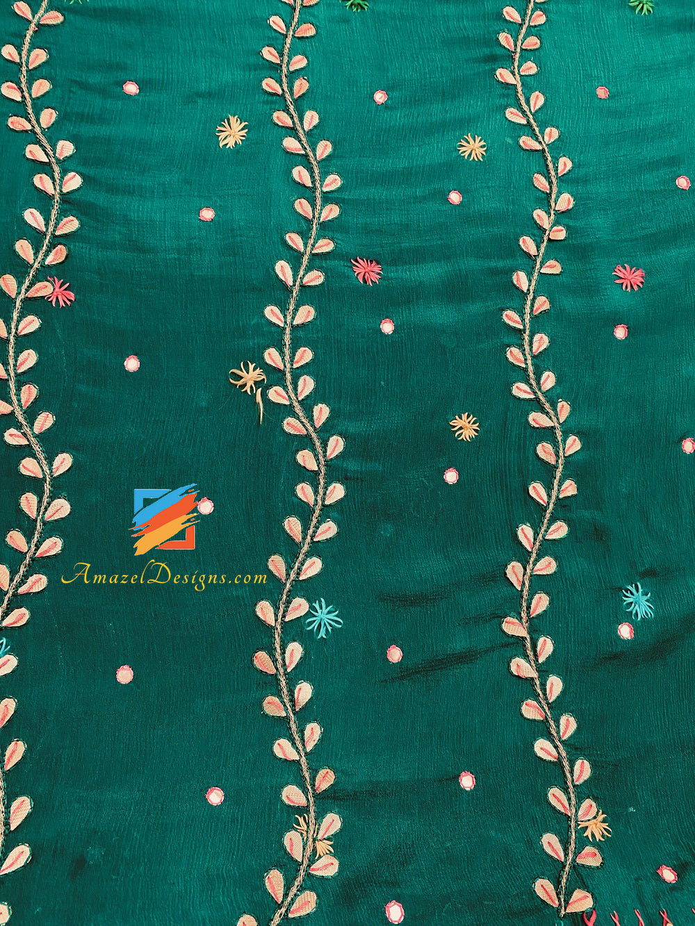 Phulkari Gotta Patti e Mirror Work Green Mirror Lace