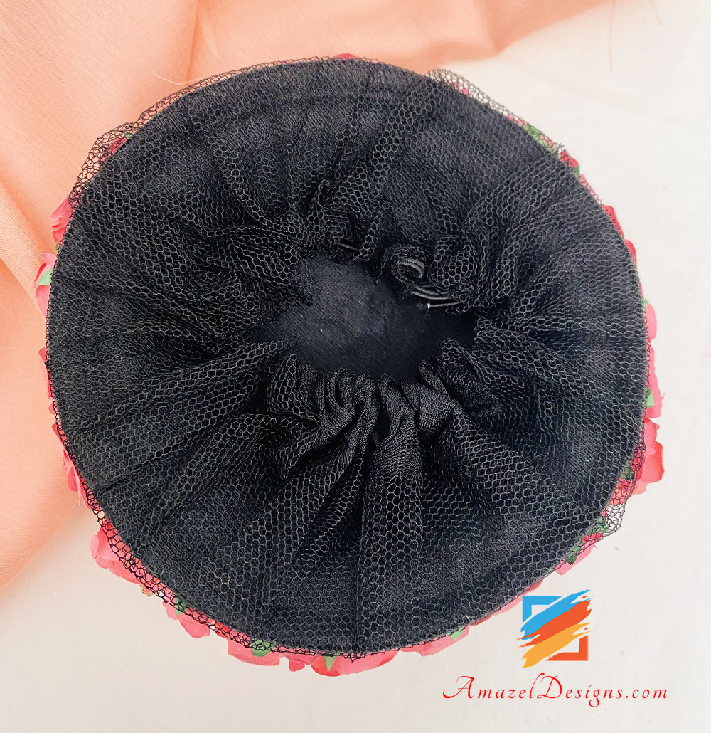 Pink And Red Roses Floral Hair Jooda Bun