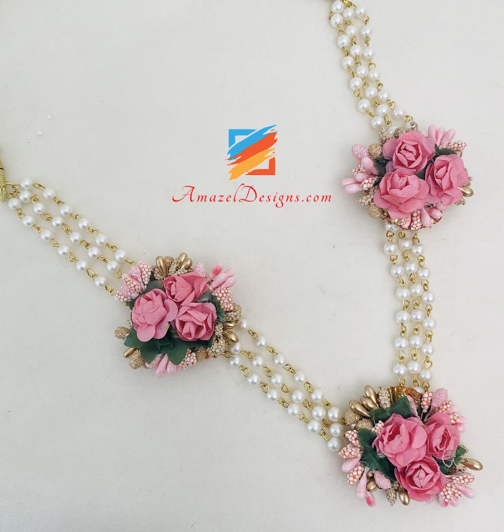 Pink Choker With Long Mala Earrings Tikka