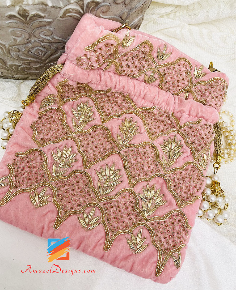 Pink Holden Dabka Tiny Beads Work Polti