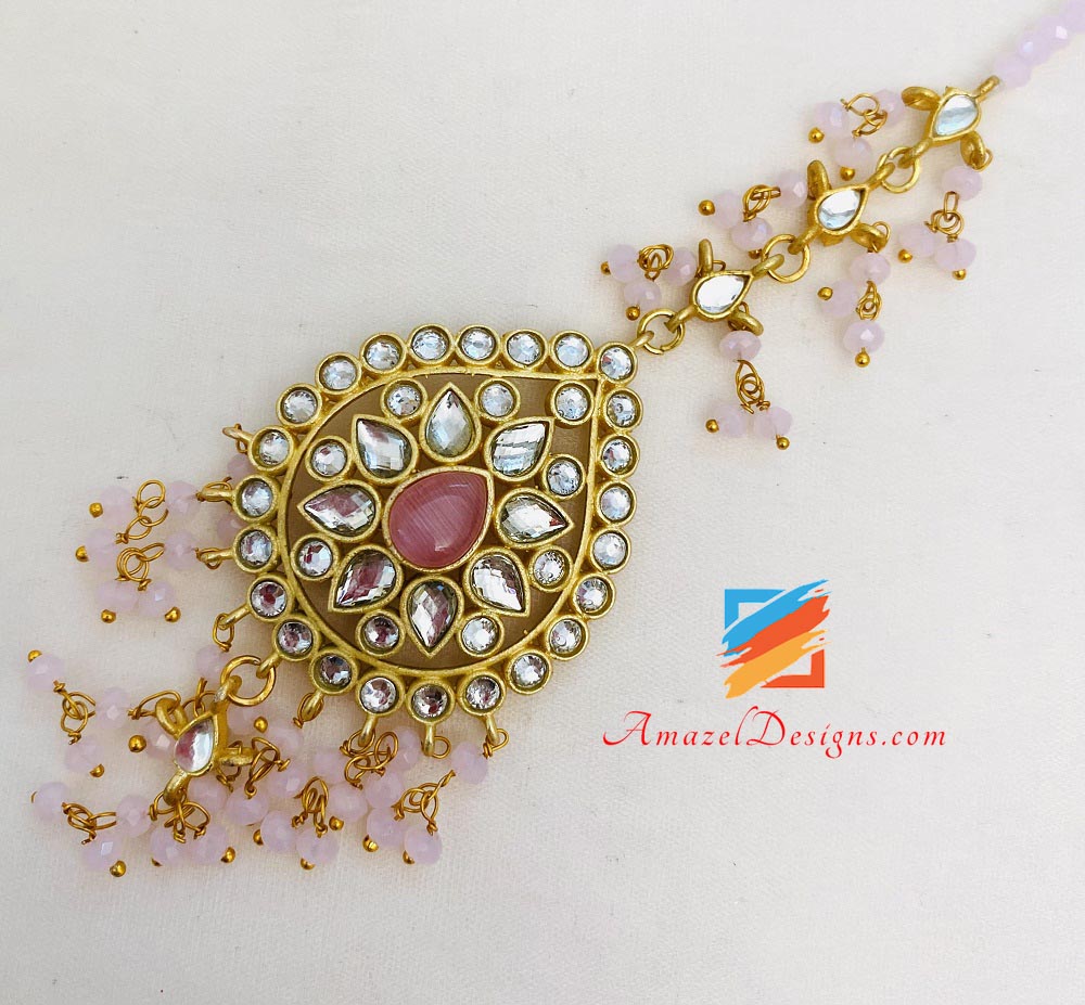 Rosa Kundan Jhumka Tikka Set